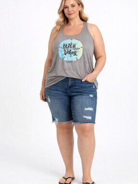 Cariloha Gray Bamboo Blend Beach Vibes Graphic Racerback Tank Top Womens 2XL NWT
